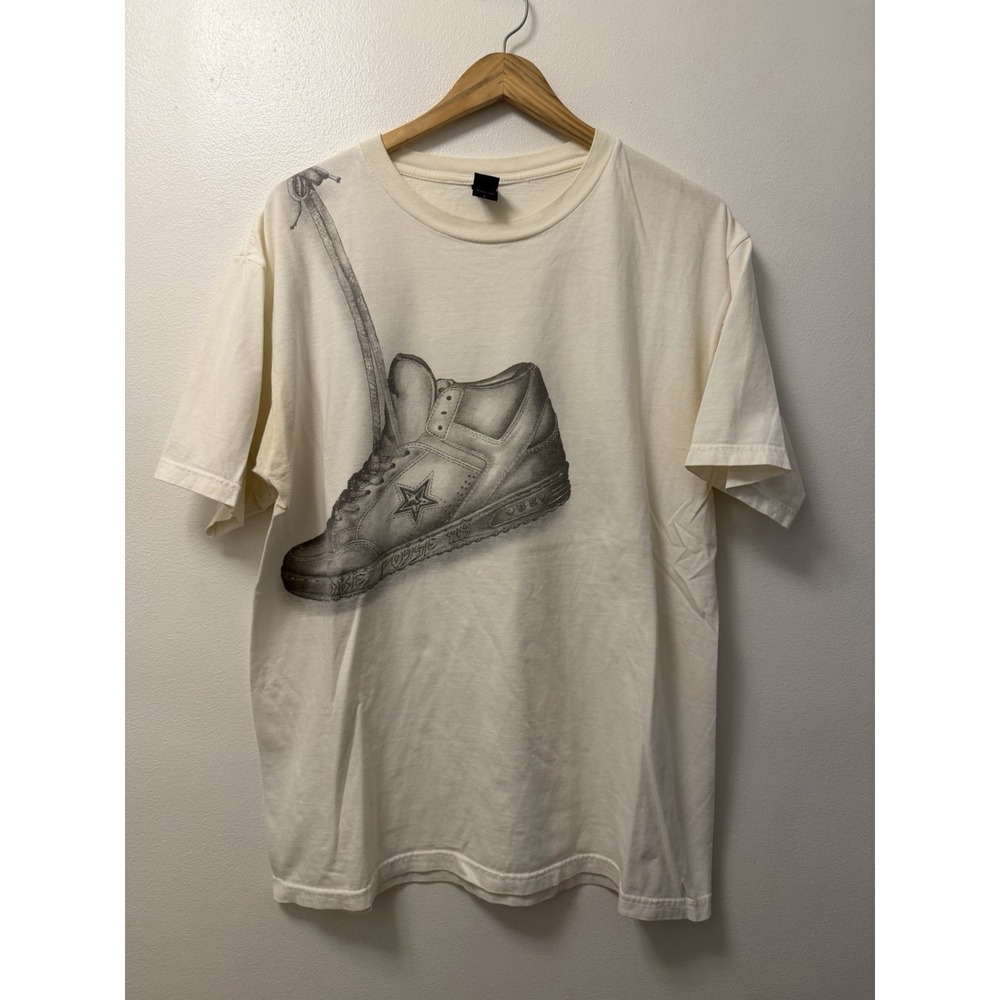 Vintage OBEY Sneaker Wrap-around White T-Shirt Men's Large Made In USA 90s RARE